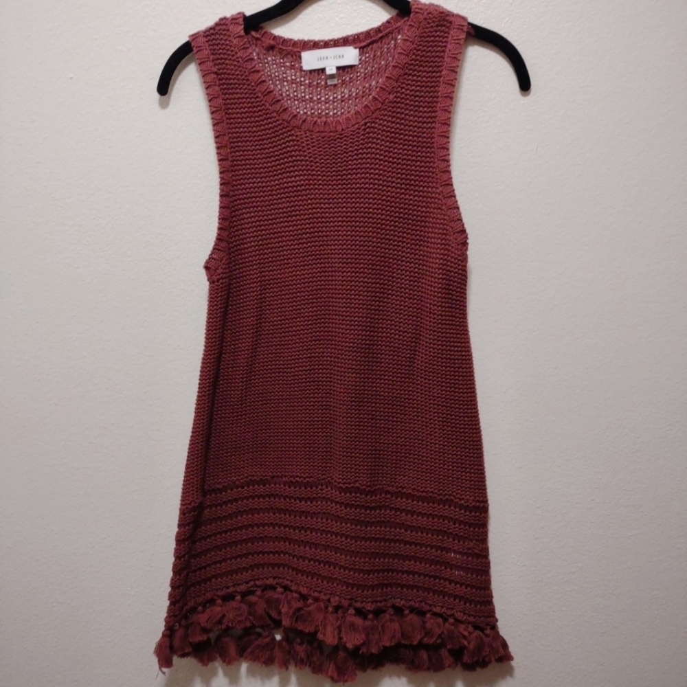 John + Jenn Burnt Orange Knit Sleeveless Tunic Sweater Small